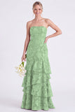 Strapless Eucalyptus Mermaid Corset Floral Tiered Long Bridesmaid Dress