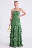 Strapless Eucalyptus Mermaid Corset Floral Tiered Long Bridesmaid Dress