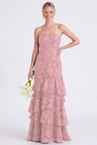 Strapless Eucalyptus Mermaid Corset Floral Tiered Long Bridesmaid Dress