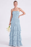 Strapless Eucalyptus Mermaid Corset Floral Tiered Long Bridesmaid Dress