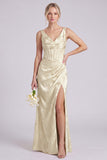 Mermaid Green V-Neck Floral Corset Ruched Long Bridesmaid Dress with Slit
