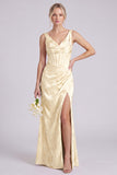 Mermaid Green V-Neck Floral Corset Ruched Long Bridesmaid Dress with Slit