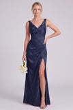 Mermaid Green V-Neck Floral Corset Ruched Long Bridesmaid Dress with Slit