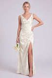 Mermaid Green V-Neck Floral Corset Ruched Long Bridesmaid Dress with Slit