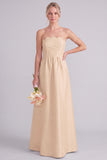 Pink Strapless A-Line Long Bridesmaid Dress