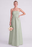 Pink Strapless A-Line Long Bridesmaid Dress