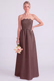 Pink Strapless A-Line Long Bridesmaid Dress