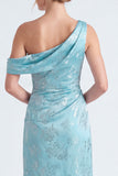 One Shoulder Dark Navy Mermaid Satin Ruched Floral Long Bridesmaid Dress