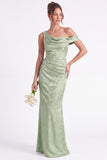 One Shoulder Dark Navy Mermaid Satin Ruched Floral Long Bridesmaid Dress
