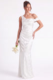 One Shoulder Dark Navy Mermaid Satin Ruched Floral Long Bridesmaid Dress