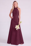 Light Blue Halter Neck A-Line Long Bridesmaid Dress