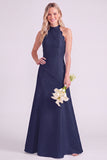 Light Blue Halter Neck A-Line Long Bridesmaid Dress