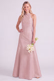 Light Blue Halter Neck A-Line Long Bridesmaid Dress