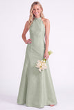 Light Blue Halter Neck A-Line Long Bridesmaid Dress