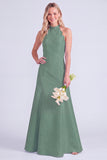 Light Blue Halter Neck A-Line Long Bridesmaid Dress