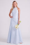 Light Blue Halter Neck A-Line Long Bridesmaid Dress