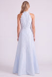 Light Blue Halter Neck A-Line Long Bridesmaid Dress