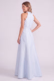 Light Blue Halter Neck A-Line Long Bridesmaid Dress