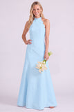 Light Blue Halter Neck A-Line Long Bridesmaid Dress