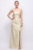 Green Strapless Sheath Satin Floral Long Bridesmaid Dress with Slit