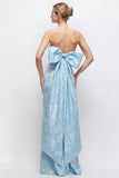 Green Strapless Sheath Satin Floral Long Bridesmaid Dress with Slit