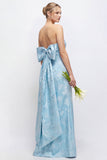 Green Strapless Sheath Satin Floral Long Bridesmaid Dress with Slit