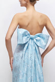 Green Strapless Sheath Satin Floral Long Bridesmaid Dress with Slit