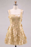 A-Line Square Neck Floral Pink Short Homecoming Dress with Appliques