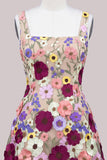 A-Line Square Neck Floral Pink Short Homecoming Dress with Appliques