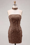 Blue Strapless Sequins Bodycon Short Homecoming Dress with Lace Up Back