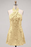 Blue Halter Neck A-Line Floral Short Homecoming Dress with Sequins