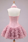 Strapless Rose Corset Bubble Hem Floral A-Line Short Homecoming Dress
