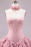 Strapless Rose Corset Bubble Hem Floral A-Line Short Homecoming Dress