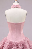 Strapless Rose Corset Bubble Hem Floral A-Line Short Homecoming Dress