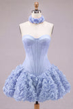 Strapless Rose Corset Bubble Hem Floral A-Line Short Homecoming Dress