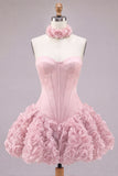 Strapless Rose Corset Bubble Hem Floral A-Line Short Homecoming Dress