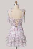Lilac Bodycon Sequins Tiered Ruffled Corset Short Homecoming Dress