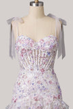 Lilac Bodycon Sequins Tiered Ruffled Corset Short Homecoming Dress
