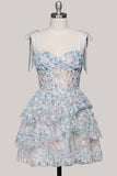 Lilac A-Line Tiered Ruffled Corset Sequins Short Homecoming Dress