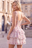 Lilac A-Line Tiered Ruffled Corset Sequins Short Homecoming Dress