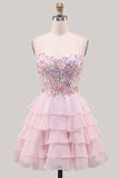 Sequins Lilac Corset A-Line Tiered Ruffled Short Homecoming Dress