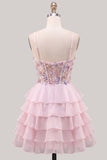 Sequins Lilac Corset A-Line Tiered Ruffled Short Homecoming Dress
