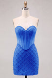 Sweetheart Blue Corset Bodycon Beaded Short Homecoming Dress