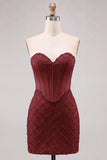 Sweetheart Blue Corset Bodycon Beaded Short Homecoming Dress