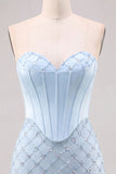 Sweetheart Blue Corset Bodycon Beaded Short Homecoming Dress