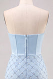 Sweetheart Blue Corset Bodycon Beaded Short Homecoming Dress