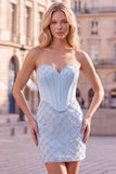 Sweetheart Blue Corset Bodycon Beaded Short Homecoming Dress
