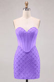 Sweetheart Blue Corset Bodycon Beaded Short Homecoming Dress