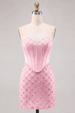 Sweetheart Blue Corset Bodycon Beaded Short Homecoming Dress