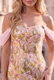 Pink Flower Off the Shoulder Bodycon Short Homecoming Dress